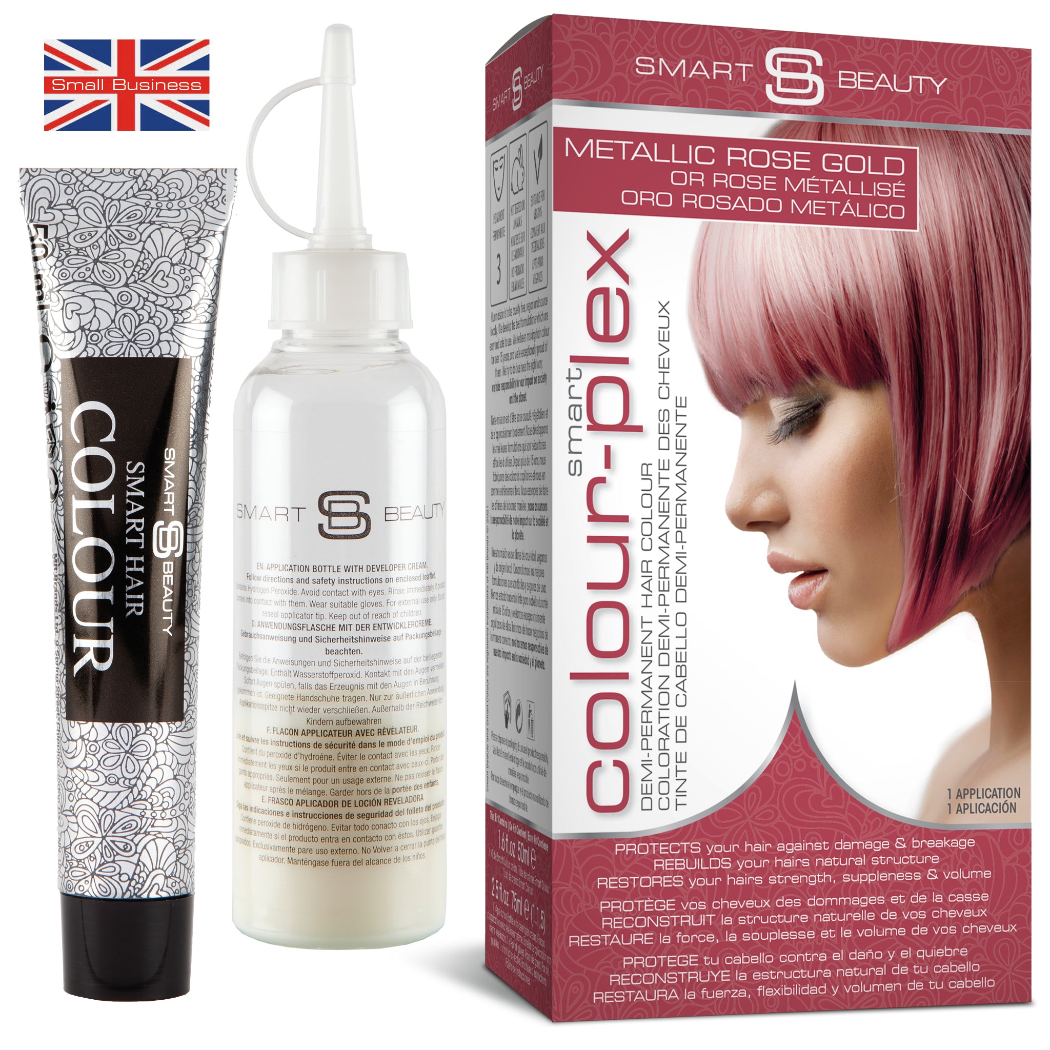 Roségoldene Haarfarbe mit zusätzlichem Plex-Haarpflege-Conditioner, permanente Haarfarbe
