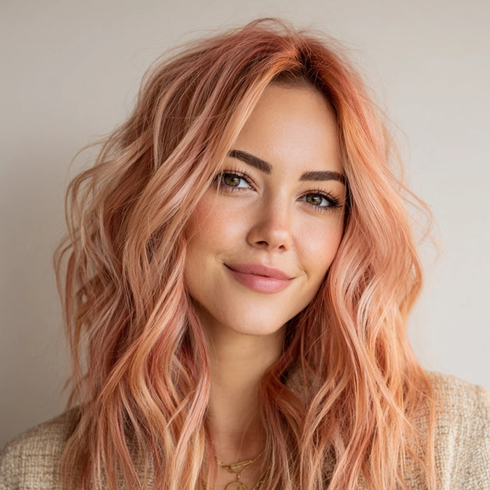 Roségoldene Haarfarbe mit zusätzlichem Plex-Haarpflege-Conditioner, permanente Haarfarbe