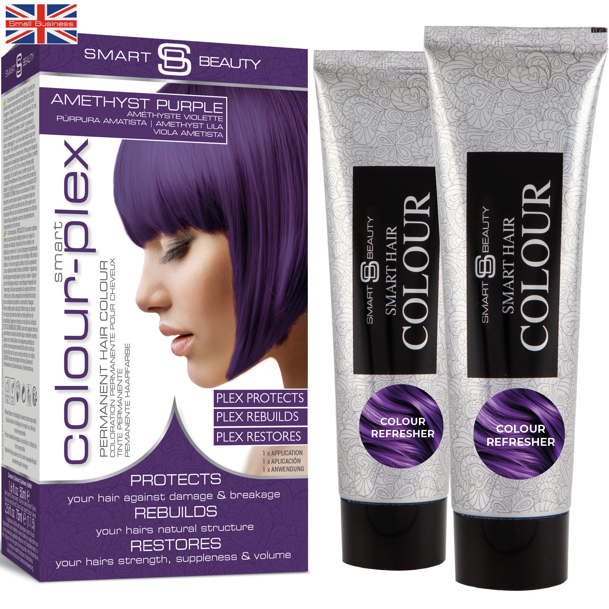 Pro Finish Bundle Pack - Amethyst Purple Hair Dye &amp; Colour Refresher - Permanent Hair Colour with Maintenance Colour Booster