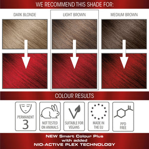 vegan cruelty free nio-plex conditioning permanent hair colour swatches hollywood red