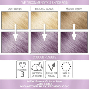 vegan cruelty free permanent hair colour swatches metallic pastel lilac purple